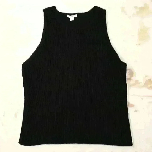 BAR III Ribbed Stretchy Black Knit Chic Thick Flattering Tank Top Women Medium - Picture 1 of 10